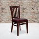 Burgundy Vinyl Seat/Mahogany Wood Frame |#| Vertical Slat Back Mahogany Wood Restaurant Chair - Burgundy Vinyl Seat
