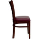 Burgundy Vinyl Seat/Mahogany Wood Frame |#| Vertical Slat Back Mahogany Wood Restaurant Chair - Burgundy Vinyl Seat