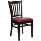 Burgundy Vinyl Seat/Walnut Wood Frame |#| Vertical Slat Back Walnut Wood Restaurant Chair - Burgundy Vinyl Seat