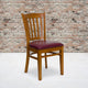 Burgundy Vinyl Seat/Cherry Wood Frame |#| Vertical Slat Back Cherry Wood Restaurant Chair - Burgundy Vinyl Seat