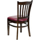 Burgundy Vinyl Seat/Walnut Wood Frame |#| Vertical Slat Back Walnut Wood Restaurant Chair - Burgundy Vinyl Seat