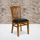 Black Vinyl Seat/Cherry Wood Frame |#| Vertical Slat Back Cherry Wood Restaurant Chair - Black Vinyl Seat