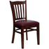 Burgundy Vinyl Seat/Mahogany Wood Frame |#| Vertical Slat Back Mahogany Wood Restaurant Chair - Burgundy Vinyl Seat