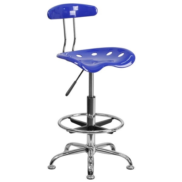 Nautical Blue |#| Vibrant Nautical Blue and Chrome Drafting Stool with Tractor Seat