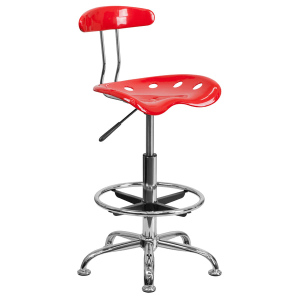 Red |#| Vibrant Red and Chrome Drafting Stool with Tractor Seat