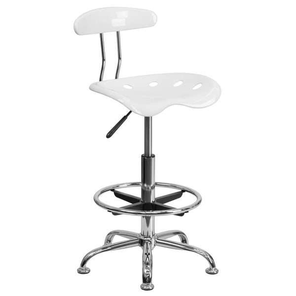 White |#| Vibrant White and Chrome Drafting Stool with Tractor Seat