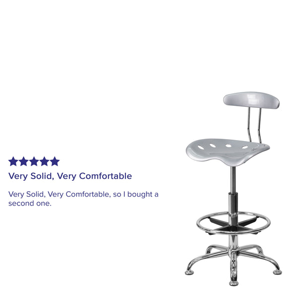 Silver |#| Vibrant Silver and Chrome Drafting Stool with Tractor Seat