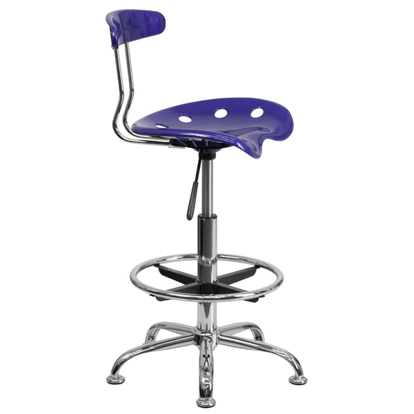 Deep Blue |#| Vibrant Deep Blue and Chrome Drafting Stool with Tractor Seat