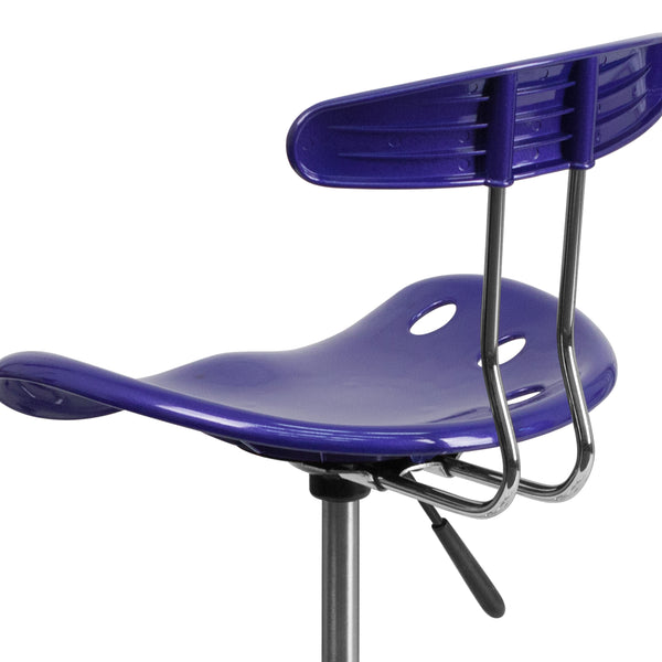 Deep Blue |#| Vibrant Deep Blue and Chrome Drafting Stool with Tractor Seat