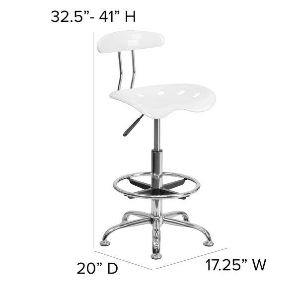 White |#| Vibrant White and Chrome Drafting Stool with Tractor Seat