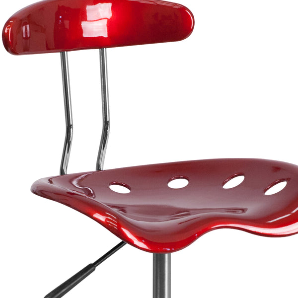 Wine Red |#| Vibrant Wine Red and Chrome Drafting Stool with Tractor Seat