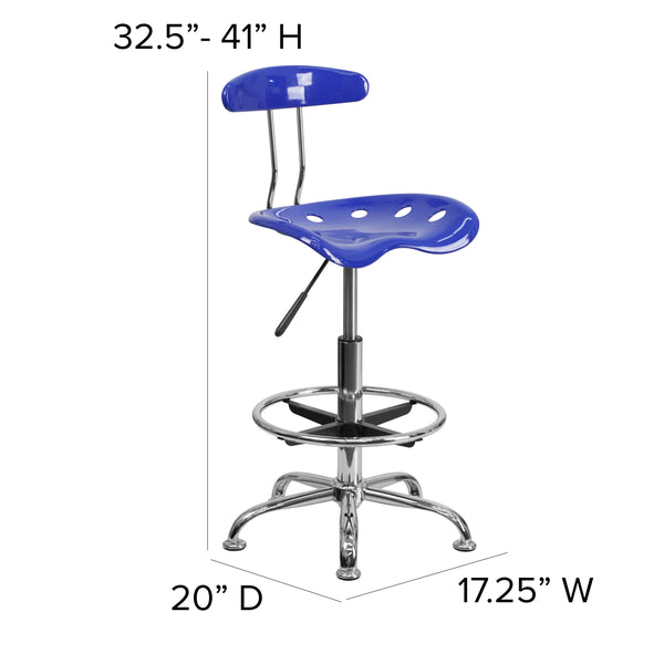 Nautical Blue |#| Vibrant Nautical Blue and Chrome Drafting Stool with Tractor Seat