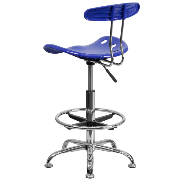 Nautical Blue |#| Vibrant Nautical Blue and Chrome Drafting Stool with Tractor Seat