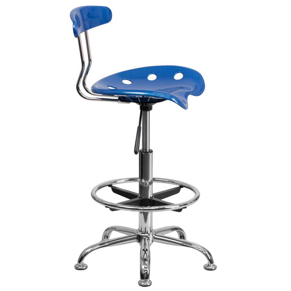 Bright Blue |#| Vibrant Bright Blue and Chrome Drafting Stool with Tractor Seat