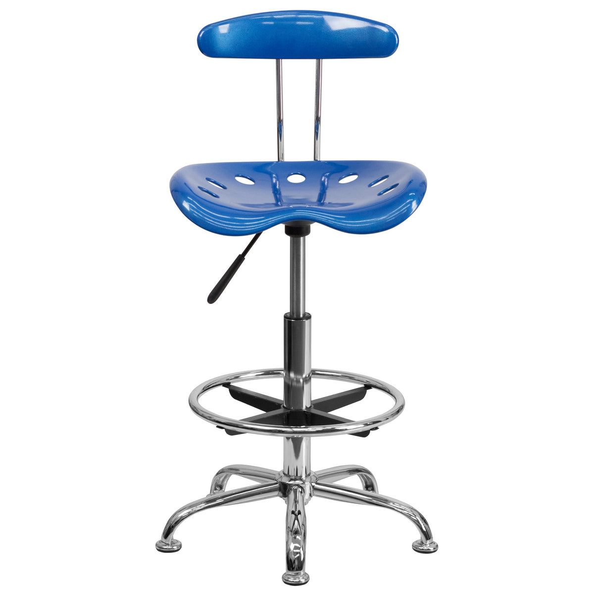 Bright Blue |#| Vibrant Bright Blue and Chrome Drafting Stool with Tractor Seat