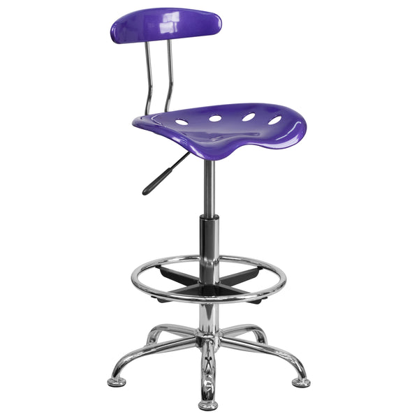 Violet |#| Vibrant Violet and Chrome Drafting Stool with Tractor Seat