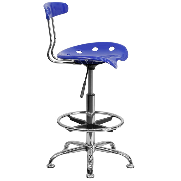 Nautical Blue |#| Vibrant Nautical Blue and Chrome Drafting Stool with Tractor Seat