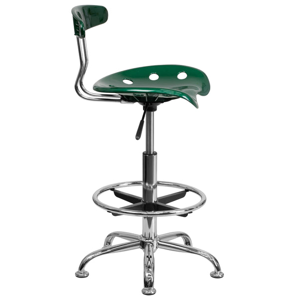 Green |#| Vibrant Green and Chrome Drafting Stool with Tractor Seat