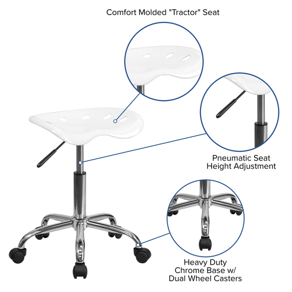 White |#| Vibrant White Tractor Seat and Chrome Stool - Drafting & Office Stools