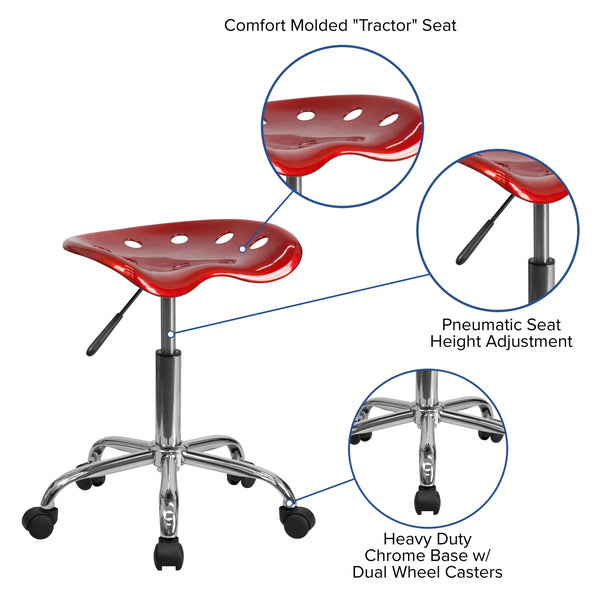 Wine Red |#| Vibrant Wine Red Tractor Seat and Chrome Stool - Drafting & Office Stools