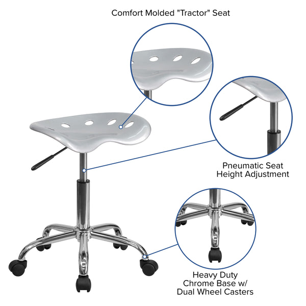 Silver |#| Vibrant Silver Tractor Seat and Chrome Stool - Drafting & Office Stools