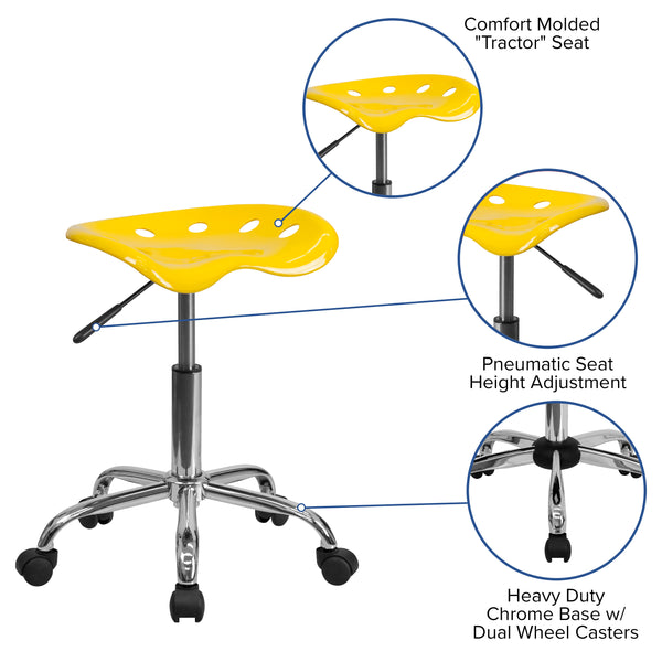 Yellow |#| Vibrant Yellow Tractor Seat and Chrome Stool - Drafting & Office Stools