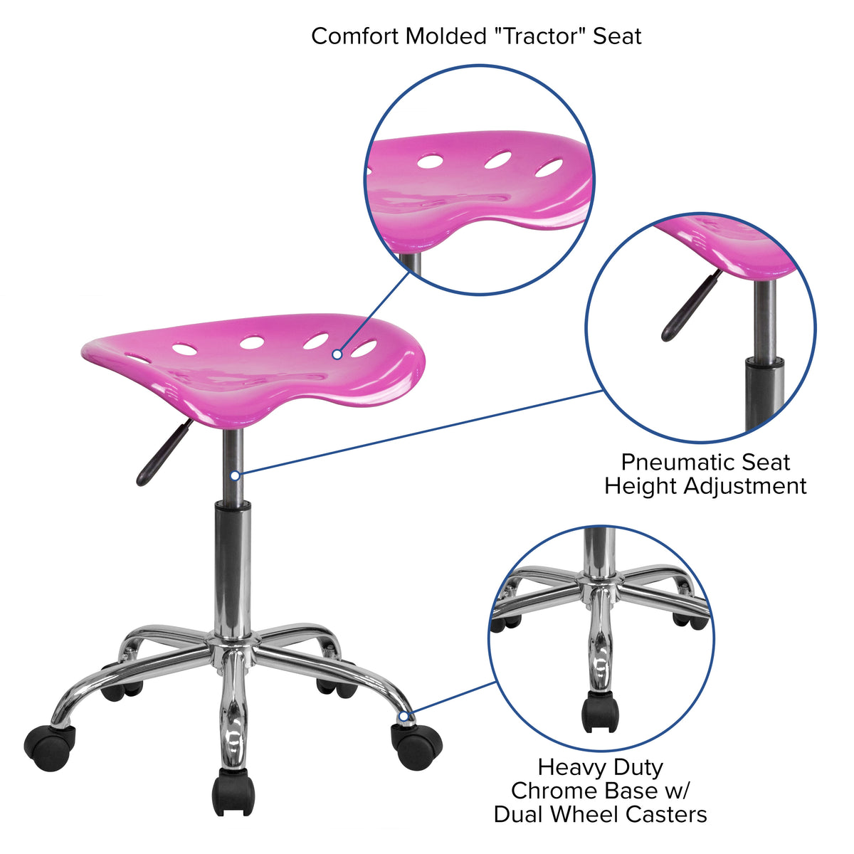 Candy Heart |#| Vibrant Candy Heart Tractor Seat and Chrome Stool - Drafting & Office Stools