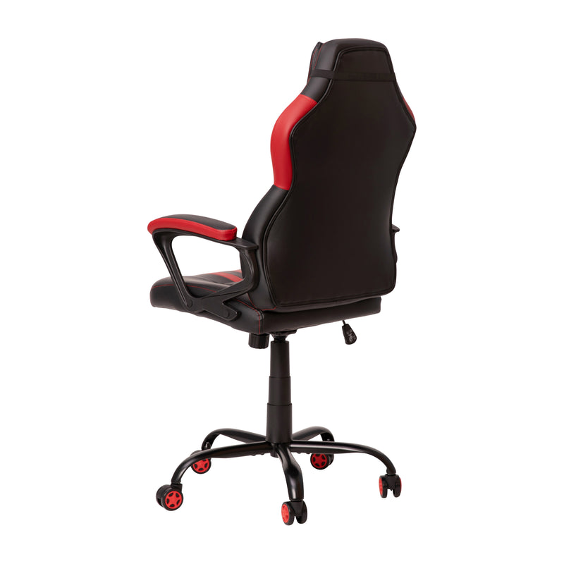 Faux Leather Upholstered Gaming Chair with Padded Flip-Up Arms in Red and Black
