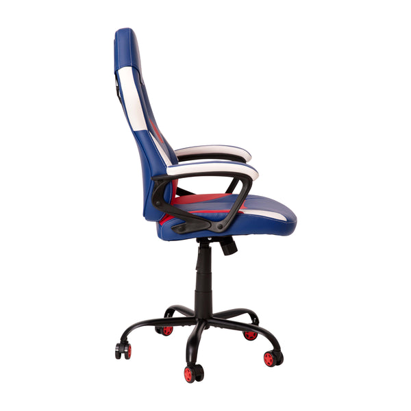 Faux Leather Upholstered Gaming Chair with Padded Flip-Up Arms in Red and Blue