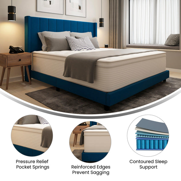 King |#| Commercial 14 Inch Memory Foam and Pocket Spring Hybrid Mattress in a Box - King