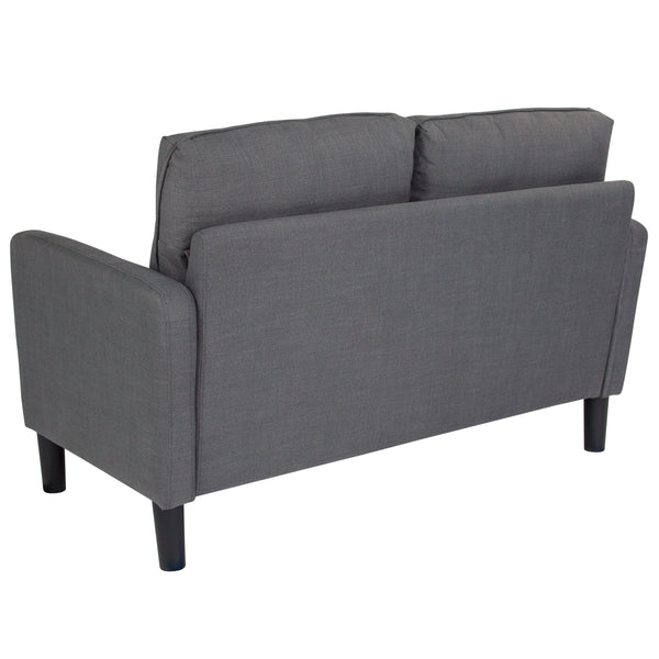Dark Gray Fabric |#| Upholstered Living Room Loveseat with Straight Arms in Dark Gray Fabric
