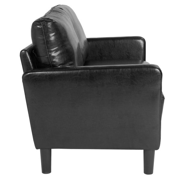 Black LeatherSoft |#| Upholstered Living Room Loveseat with Straight Arms in Black LeatherSoft