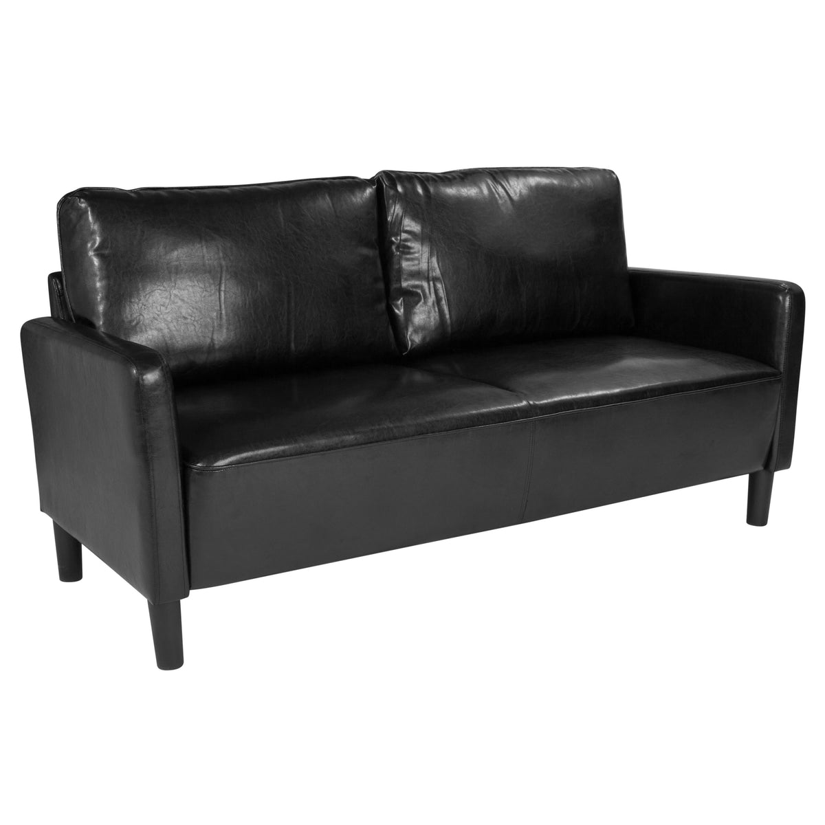 Black LeatherSoft |#| Upholstered Living Room Sofa with Straight Arms in Black LeatherSoft