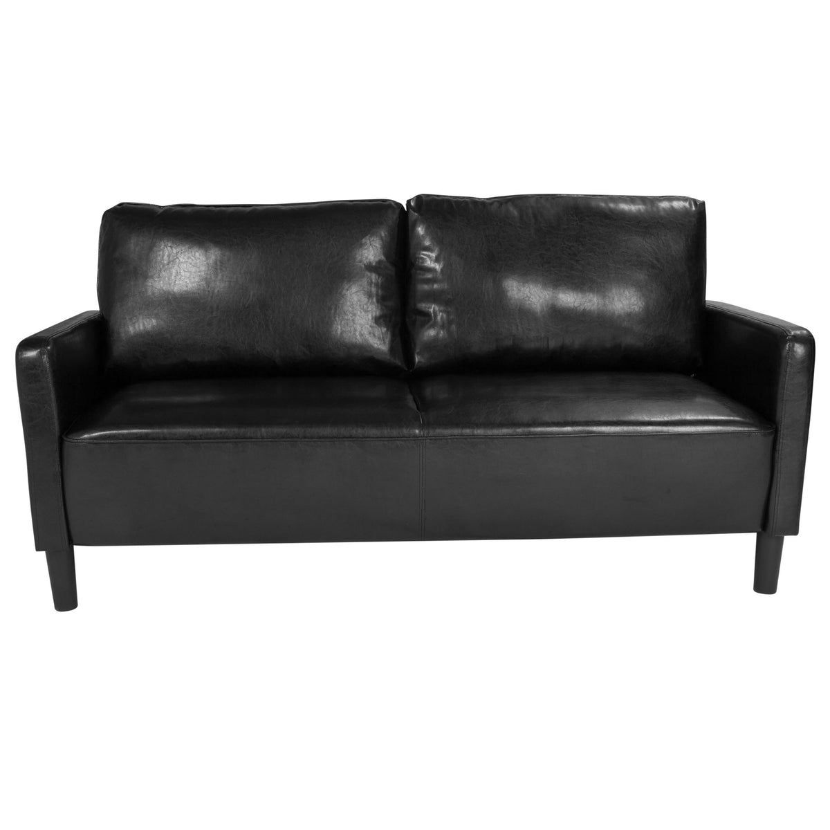 Black LeatherSoft |#| Upholstered Living Room Sofa with Straight Arms in Black LeatherSoft