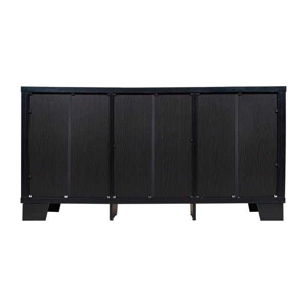 Black |#| 59" Engineered Wood Buffet Sideboard Storage Cabinet w/ 3 Drawers, Doors in Blk