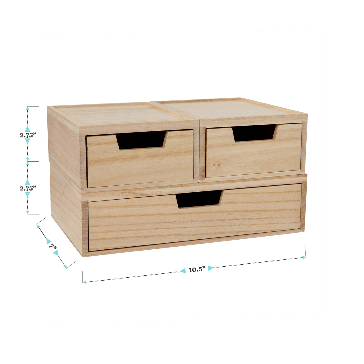 Light Natural |#| Set of 3 Paulownia Wood Storage Boxes with Pullout Drawers in Light Natural