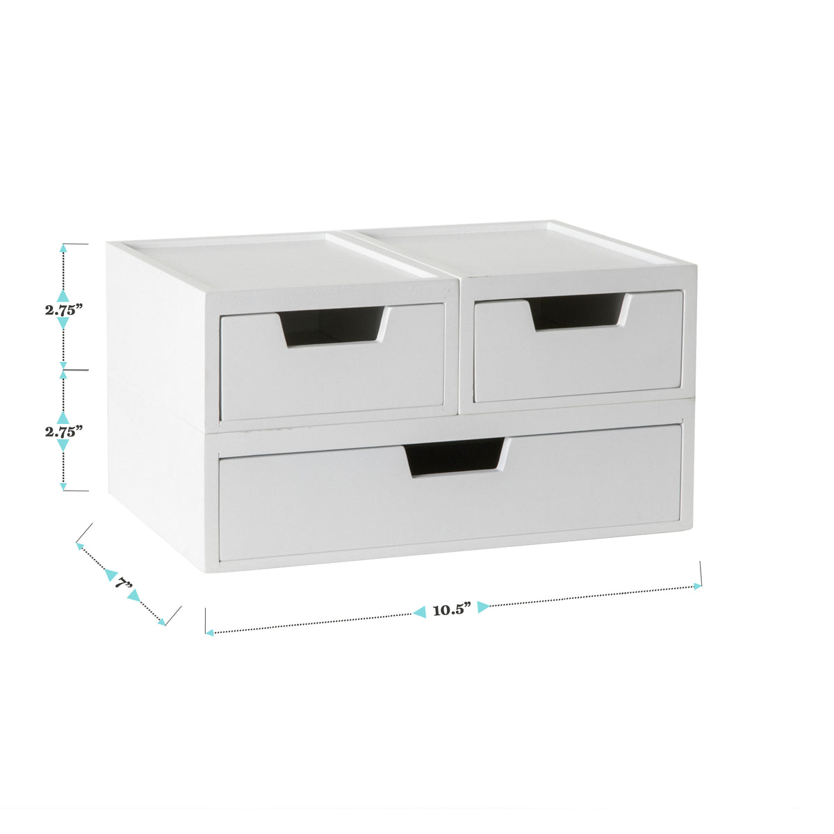 White |#| Set of 3 Engineered Wood Storage Boxes with Pullout Drawers in White