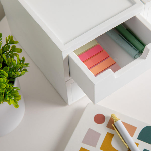 White |#| Set of 3 Engineered Wood Storage Boxes with Pullout Drawers in White