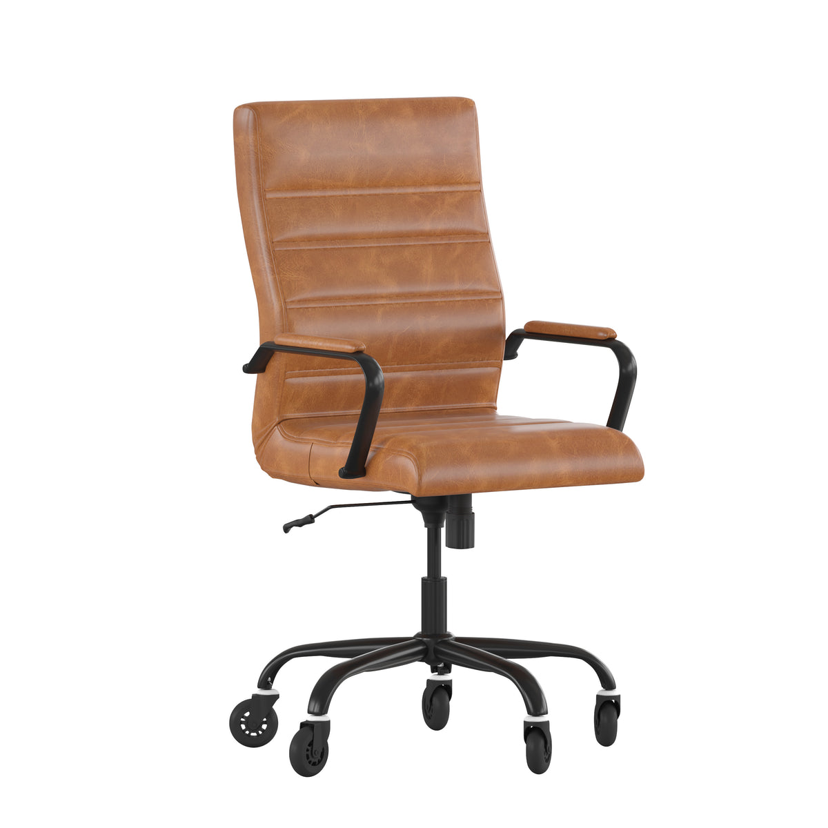 Brown LeatherSoft/Black Frame |#| Executive Chair with Black Frame & Arms on Skate Wheels - Brown LeatherSoft