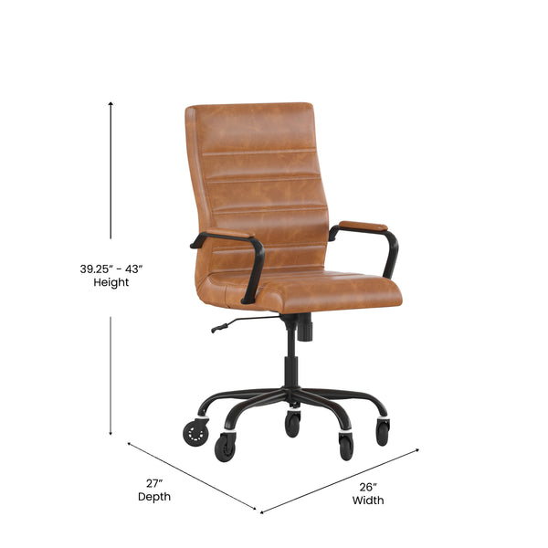 Brown LeatherSoft/Black Frame |#| Executive Chair with Black Frame & Arms on Skate Wheels - Brown LeatherSoft