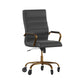 Black LeatherSoft/Gold Frame |#| Executive Chair with Gold Frame & Arms on Skate Wheels - Black LeatherSoft