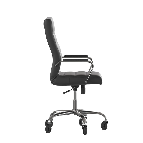 Black LeatherSoft/Chrome Frame |#| Executive Chair with Chrome Frame & Arms on Skate Wheels - Black LeatherSoft