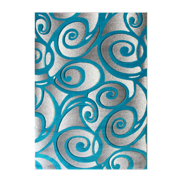 Turquoise,5' x 7' |#| Swirled High-Low Pile Sculpted Multipurpose Area Rug in Turquoise - 5' x 7'