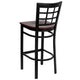 Mahogany Wood Seat/Black Metal Frame |#| Black Window Back Metal Restaurant Barstool - Mahogany Wood Seat
