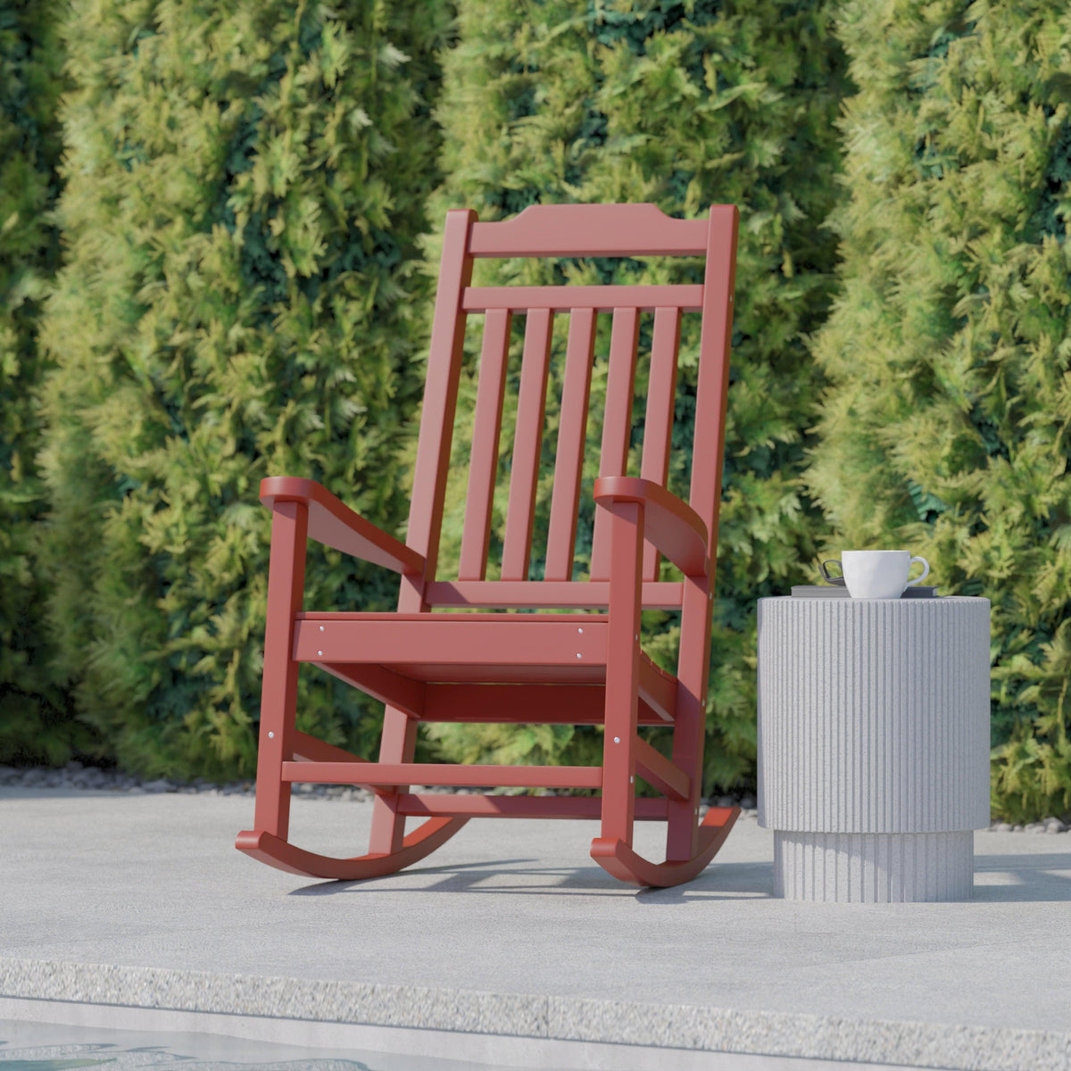 Red |#| Outdoor Patio All-Weather Poly Resin Wood Rocking Chair in Red