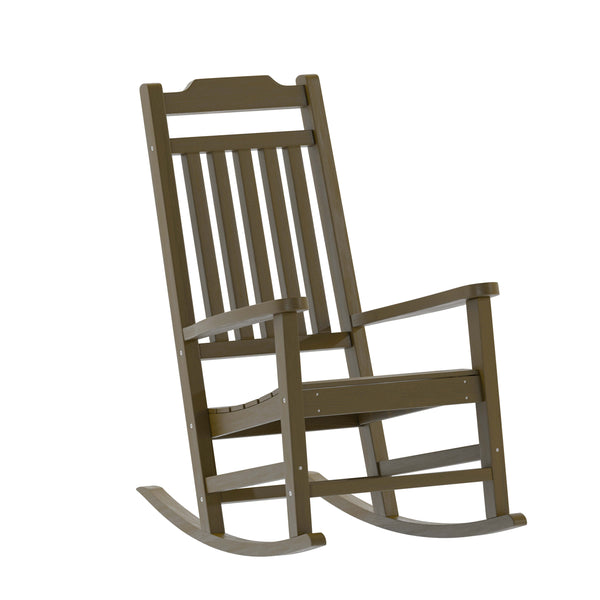 Mahogany |#| Outdoor Patio All-Weather Poly Resin Wood Rocking Chair in Mahogany