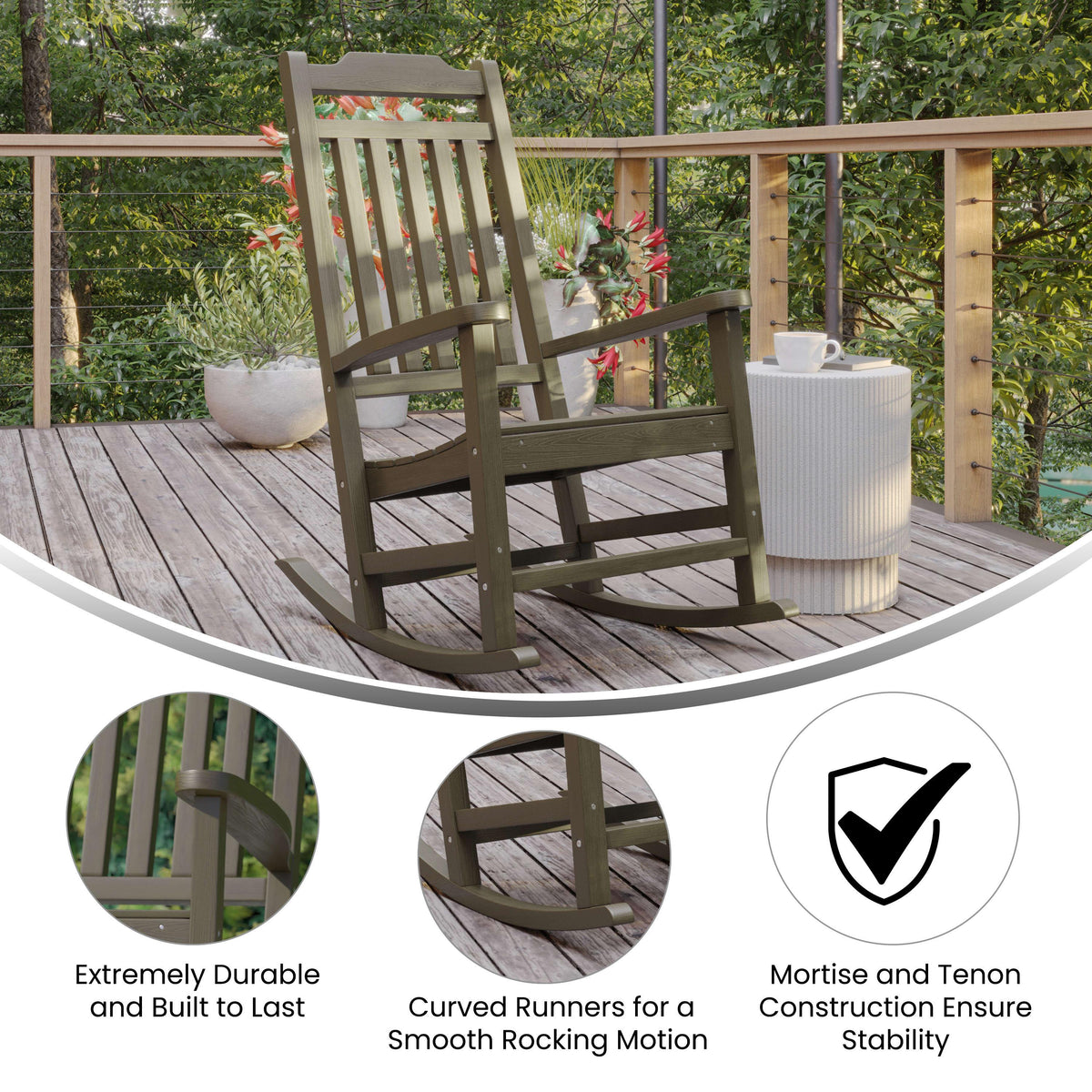 Mahogany |#| Outdoor Patio All-Weather Poly Resin Wood Rocking Chair in Mahogany