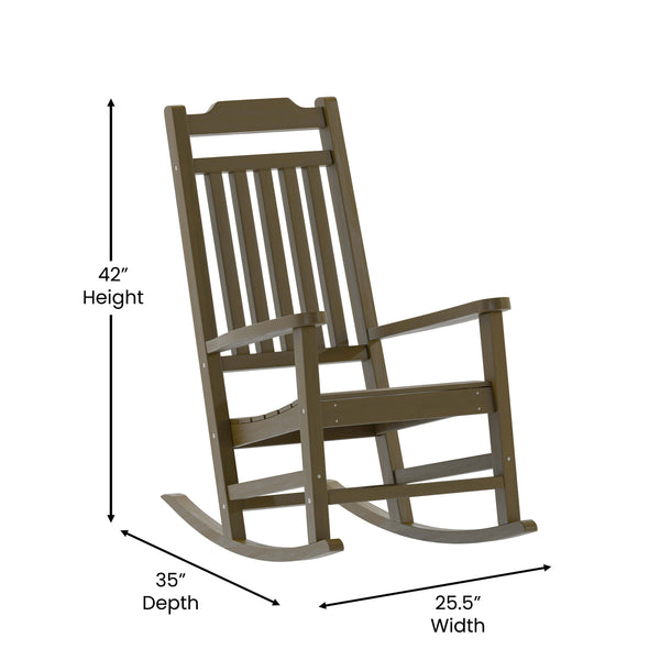 Mahogany |#| Outdoor Patio All-Weather Poly Resin Wood Rocking Chair in Mahogany