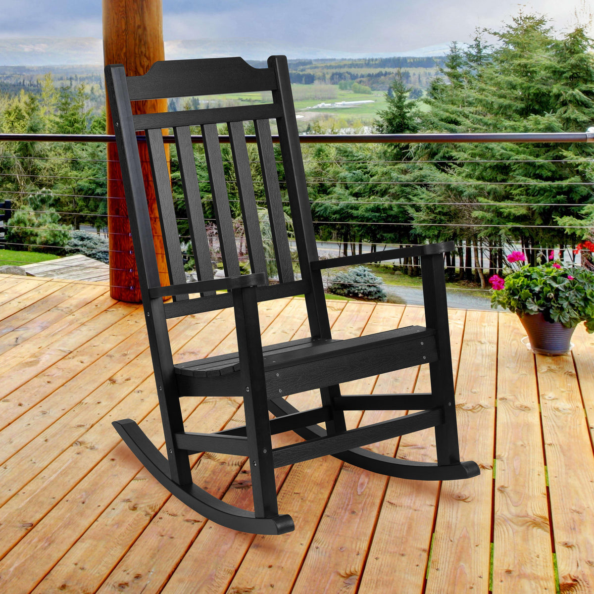 Black |#| Outdoor Patio All-Weather Poly Resin Wood Rocking Chair in Black