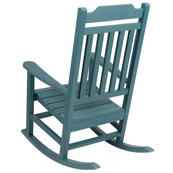 Teal |#| Outdoor Patio All-Weather Poly Resin Wood Rocking Chair in Teal